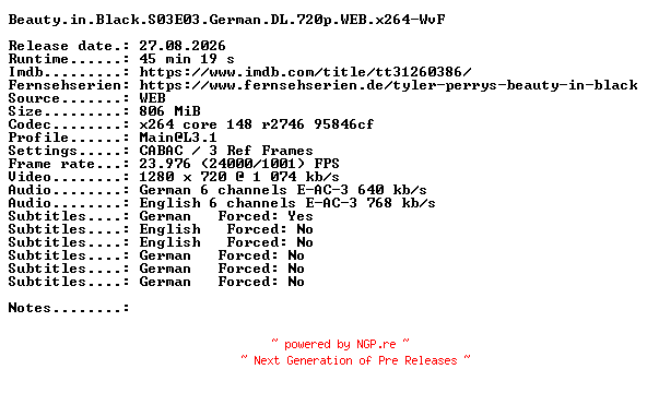 NFO for the release Beauty.in.Black.S03E03.German.DL.720p.WEB.x264-WvF by WvF