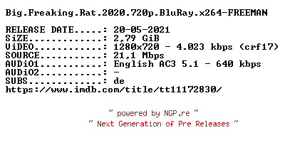 NFO for the release Big.Freaking.Rat.2020.720p.BluRay.x264-FREEMAN by FREEMAN