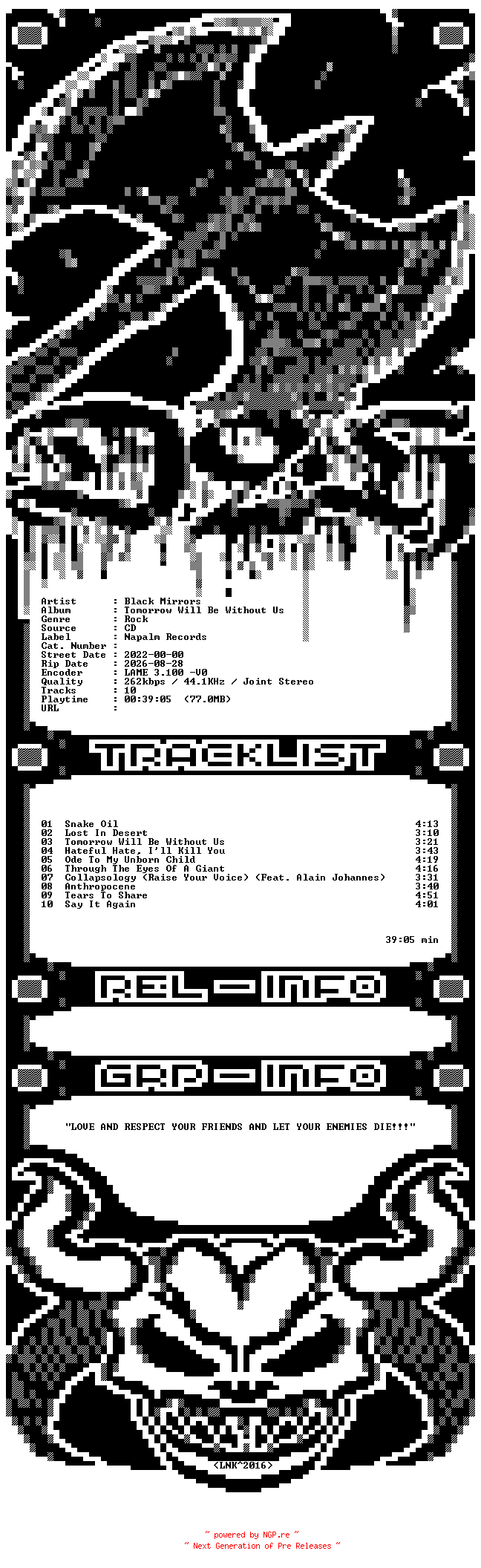 NFO for the release Black_Mirrors-Tomorrow_Will_Be_Without_Us-CD-2022-D2H by D2H