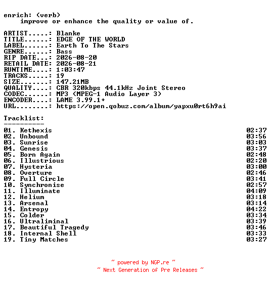 NFO for the release Blanke-EDGE_OF_THE_WORLD-WEB-2026-ENRiCH by ENRiCH