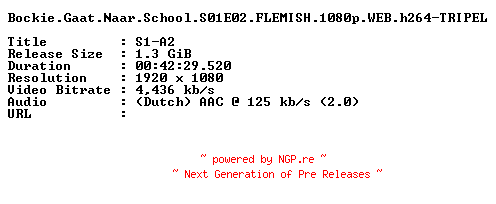 NFO for the release Bockie.Gaat.Naar.School.S01E02.FLEMISH.1080p.WEB.h264-TRIPEL by TRIPEL