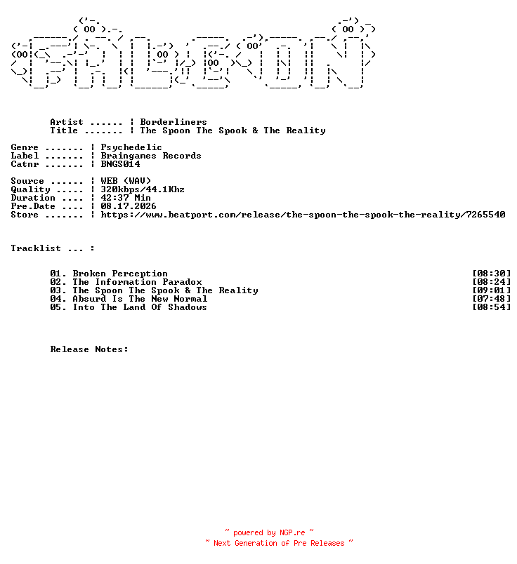 NFO for the release Borderliners-The_Spoon_The_Spook_And_The_Reality-(BNGS014)-WEB-2026-FALCON by FALCON