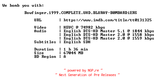 NFO for the release Bowfinger.1999.COMPLETE.UHD.BLURAY-B0MBARDiERS by B0MBARDiERS