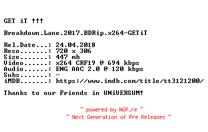 NFO for the release Breakdown.Lane.2017.BDRip.x264-GETiT by GETiT