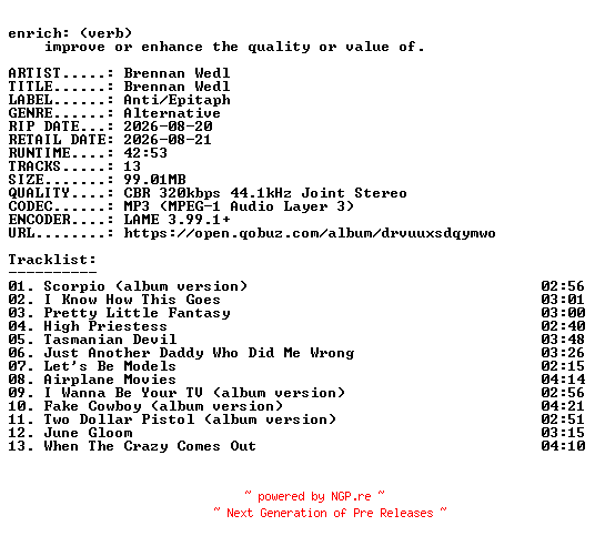 NFO for the release Brennan_Wedl-Brennan_Wedl-WEB-2026-ENRiCH by ENRiCH