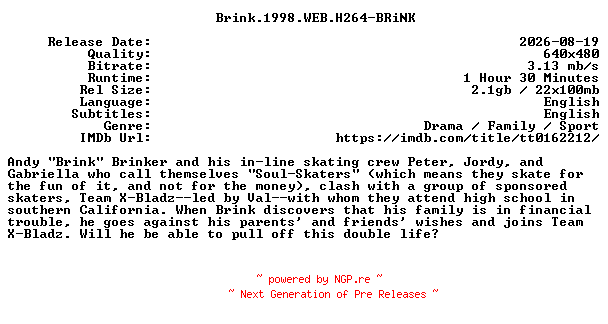 NFO for the release Brink.1998.WEB.H264-BRiNK by BRiNK