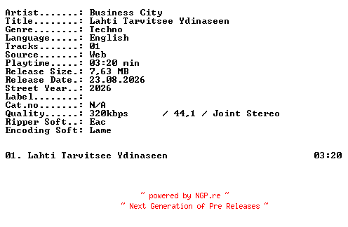NFO for the release Business_City-Lahti_Tarvitsee_Ydinaseen-SINGLE-WEB-2026-XTC_iNT by XTC_iNT