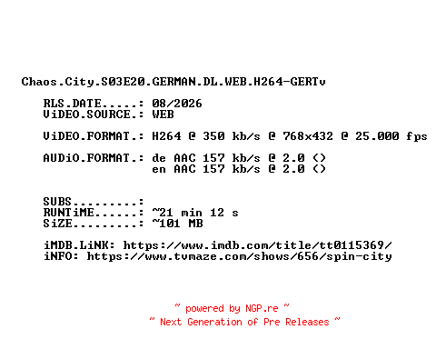 NFO for the release Chaos.City.S03E20.GERMAN.DL.WEB.H264-GERTv by GERTv