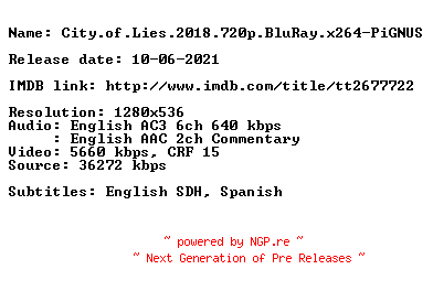 NFO for the release City.of.Lies.2018.720p.BluRay.x264-PiGNUS by PiGNUS