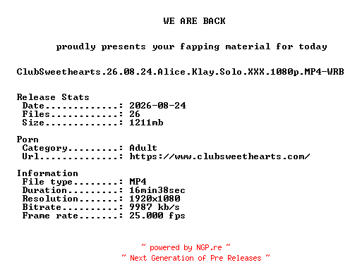 NFO for the release ClubSweethearts.26.08.24.Alice.Klay.Solo.XXX.1080p.MP4-WRB by WRB