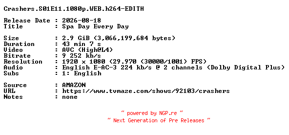 NFO for the release Crashers.S01E11.1080p.WEB.h264-EDITH by EDITH
