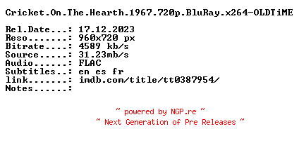 NFO for the release Cricket.On.The.Hearth.1967.720p.BluRay.x264-OLDTiME by OLDTiME