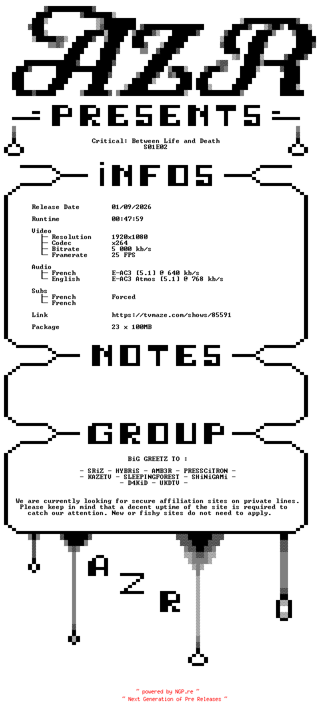 NFO for the release Critical.Between.Life.and.Death.S01E02.DOC.MULTi.1080p.WEB.x264-AZR by AZR