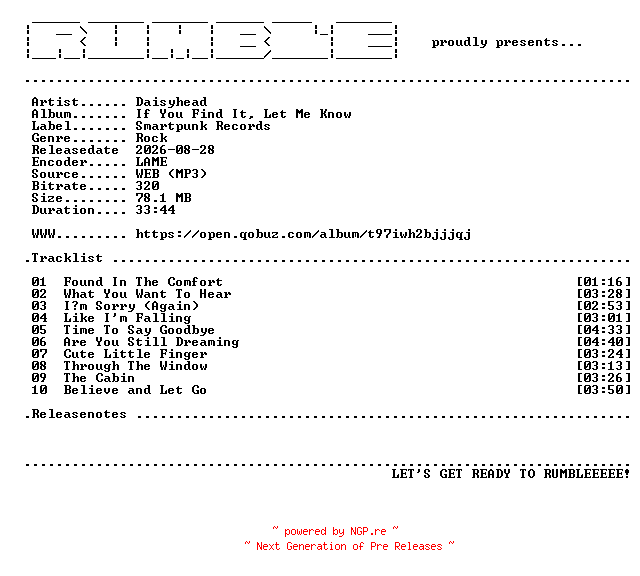 NFO for the release Daisyhead-If_You_Find_It_Let_Me_Know-(WEB)-2026-RUMBLE by RUMBLE