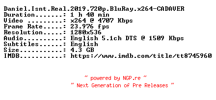 NFO for the release Daniel.Isnt.Real.2019.720p.BluRay.x264-CADAVER by CADAVER
