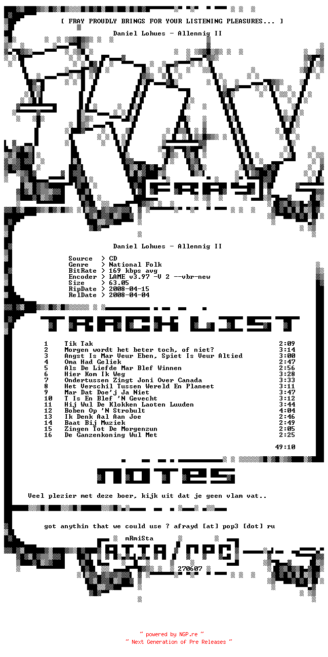 NFO for the release Daniel_Lohues-Allennig_II-NL-2008-FRAY by FRAY