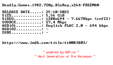 NFO for the release Deadly.Games.1982.720p.BluRay.x264-FREEMAN by FREEMAN