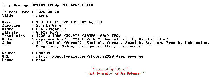 NFO for the release Deep.Revenge.S01E09.1080p.WEB.h264-EDITH by EDITH