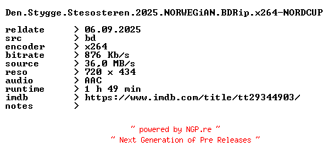 NFO for the release Den.Stygge.Stesosteren.2025.NORWEGiAN.BDRip.x264-NORDCUP by NORDCUP