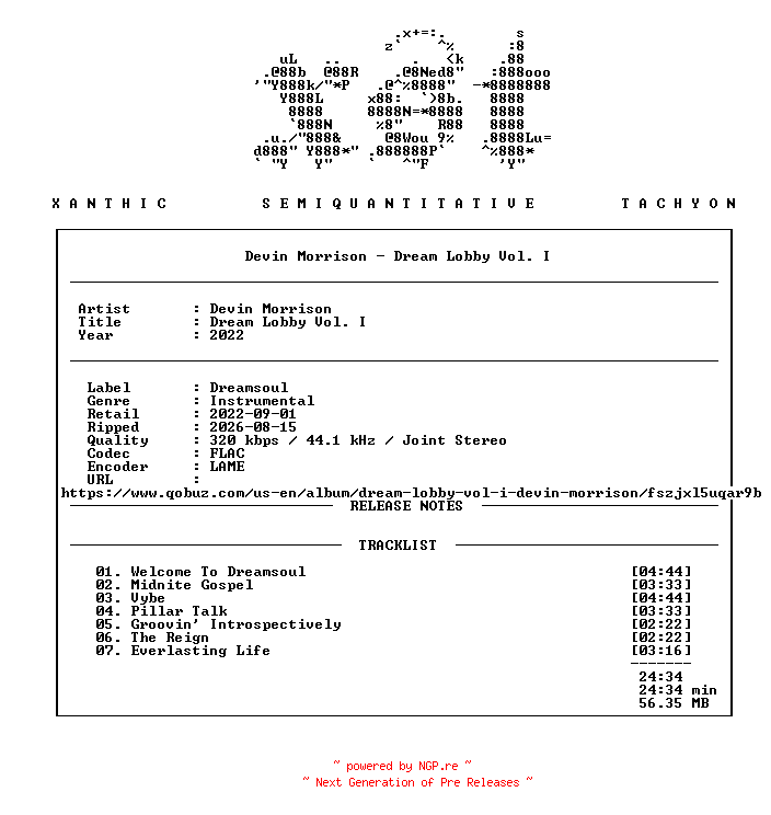 NFO for the release Devin_Morrison-Dream_Lobby_Vol._I-WEB-2022-xST by xST