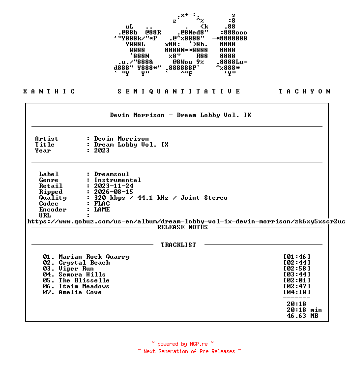 NFO for the release Devin_Morrison-Dream_Lobby_Vol._IX-WEB-2023-xST by xST