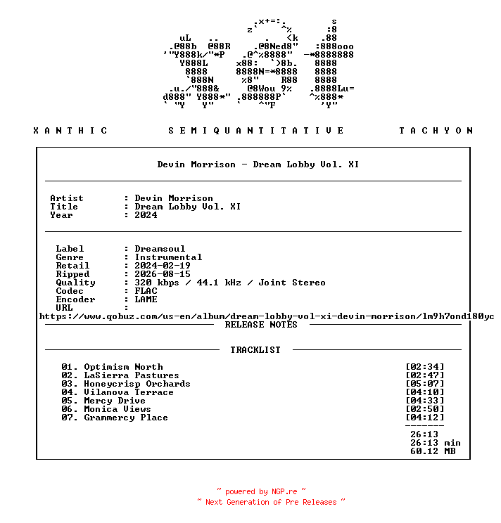 NFO for the release Devin_Morrison-Dream_Lobby_Vol._XI-WEB-2024-xST by xST