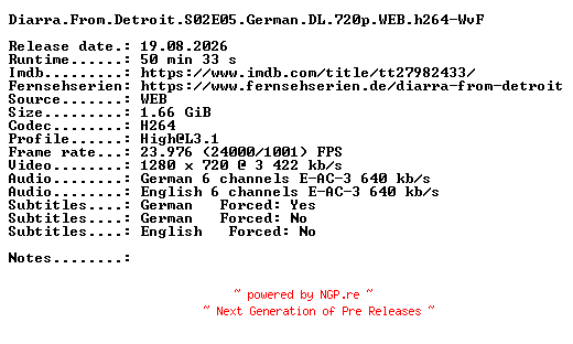 NFO for the release Diarra.From.Detroit.S02E05.German.DL.720p.WEB.h264-WvF by WvF