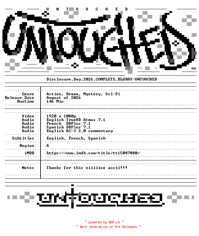 NFO for the release Disclosure.Day.2026.COMPLETE.BLURAY-UNTOUCHED by UNTOUCHED