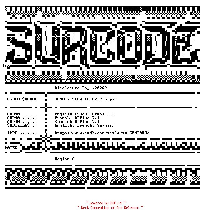 NFO for the release Disclosure.Day.2026.COMPLETE.UHD.BLURAY-SURCODE by SURCODE