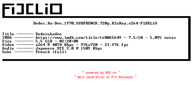 NFO for the release Dodes.Ka-Den.1970.SUBFRENCH.720p.BluRay.x264-FiDELiO by FiDELiO
