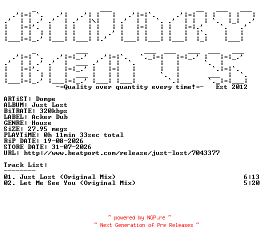 NFO for the release Dompe-Just_Lost-(Adub068)-WEB-2026-BB by BB