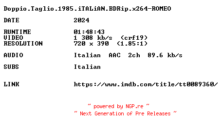 NFO for the release Doppio.Taglio.1985.iTALiAN.BDRip.x264-ROMEO by ROMEO