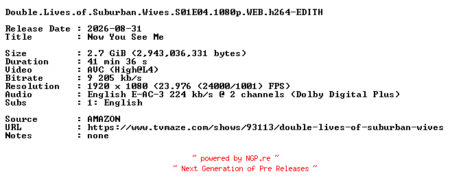 NFO for the release Double.Lives.of.Suburban.Wives.S01E04.1080p.WEB.h264-EDITH by EDITH