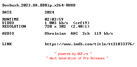 NFO for the release Dovbush.2023.UA.BDRip.x264-RUHD by RUHD