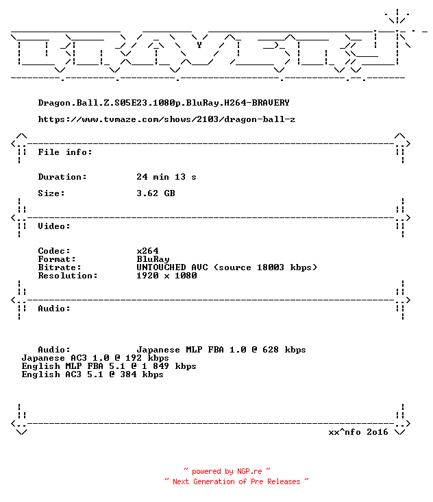 NFO for the release Dragon.Ball.Z.S05E23.1080p.BluRay.H264-BRAVERY by BRAVERY