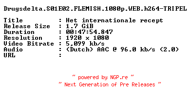 NFO for the release Drugsdelta.S01E02.FLEMISH.1080p.WEB.h264-TRIPEL by TRIPEL
