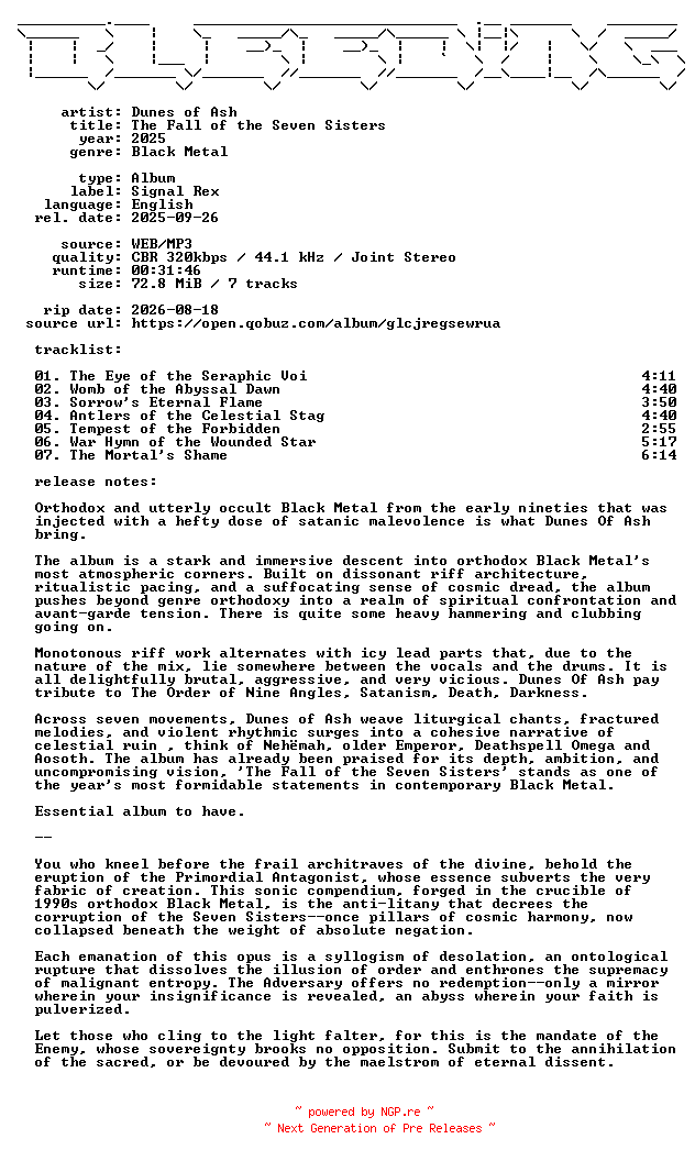 NFO for the release Dunes_of_Ash-The_Fall_of_the_Seven_Sisters-WEB-2025-BLEEDiNG by BLEEDiNG