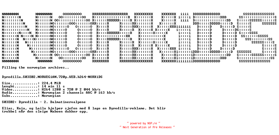 NFO for the release Dyredilla.S03E02.NORWEGiAN.720p.WEB.h264-NORKiDS by NORKiDS