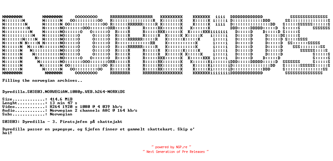 NFO for the release Dyredilla.S03E03.NORWEGiAN.1080p.WEB.h264-NORKiDS by NORKiDS