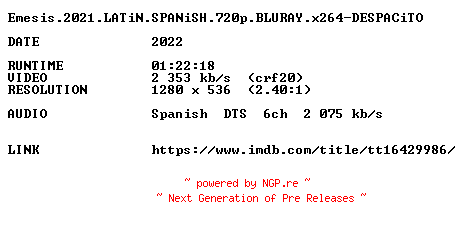NFO for the release Emesis.2021.LATiN.SPANiSH.720p.BLURAY.x264-DESPACiTO by DESPACiTO