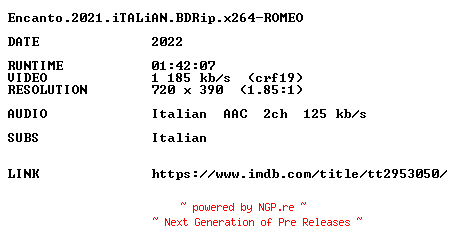 NFO for the release Encanto.2021.iTALiAN.BDRip.x264-ROMEO by ROMEO