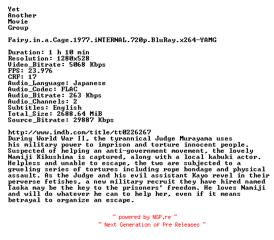 NFO for the release Fairy.in.a.Cage.1977.iNTERNAL.720p.BluRay.x264-YAMG by YAMG
