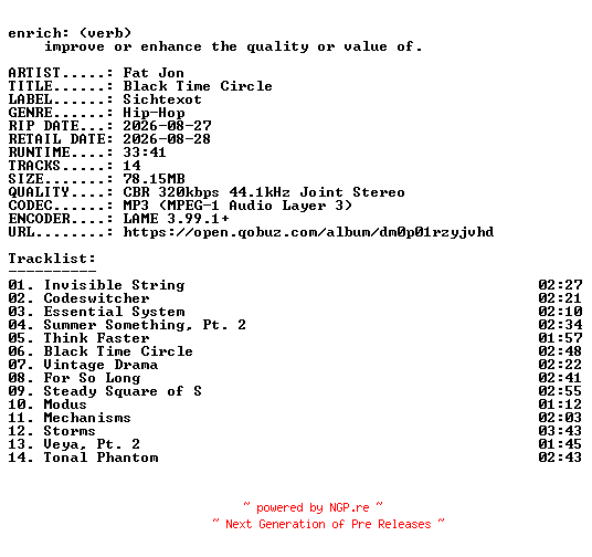 NFO for the release Fat_Jon-Black_Time_Circle-WEB-2026-ENRiCH by ENRiCH