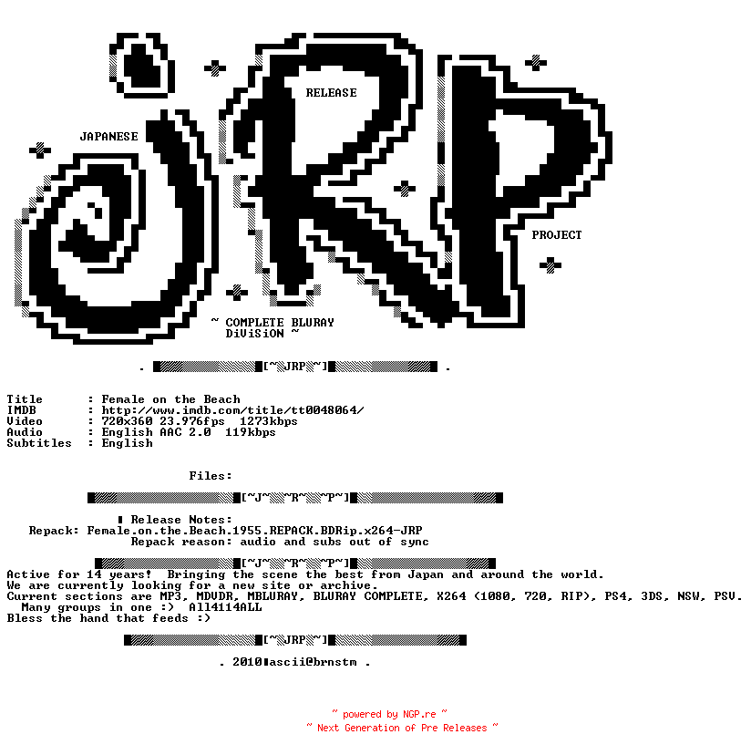 NFO for the release Female.on.the.Beach.1955.REPACK.BDRip.x264-JRP by JRP