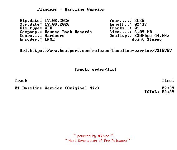 NFO for the release Flanders_-_Bassline_Warrior-(BBR103)-SINGLE-WEB-2026-FMC by FMC