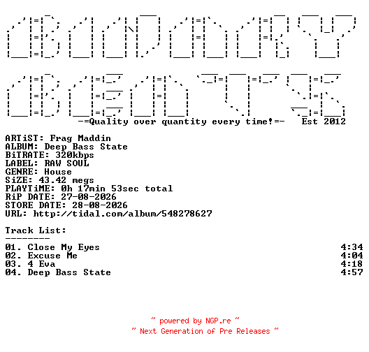 NFO for the release Frag_Maddin-Deep_Bass_State-(RAWSOUL012)-WEB-2026-BB by BB
