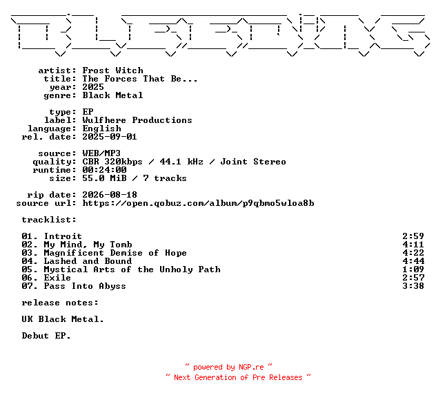 NFO for the release Frost_Witch-The_Forces_That_Be-EP-WEB-2025-BLEEDiNG by BLEEDiNG