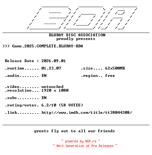 NFO for the release Game.2025.COMPLETE.BLURAY-BDA by BDA