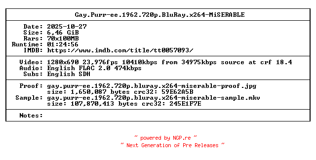 NFO for the release Gay.Purr-ee.1962.720p.BluRay.x264-MiSERABLE by MiSERABLE