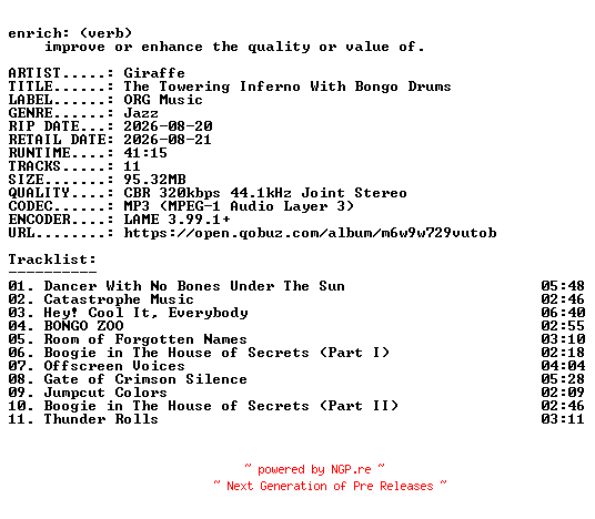 NFO for the release Giraffe-The_Towering_Inferno_With_Bongo_Drums-WEB-2026-ENRiCH by ENRiCH